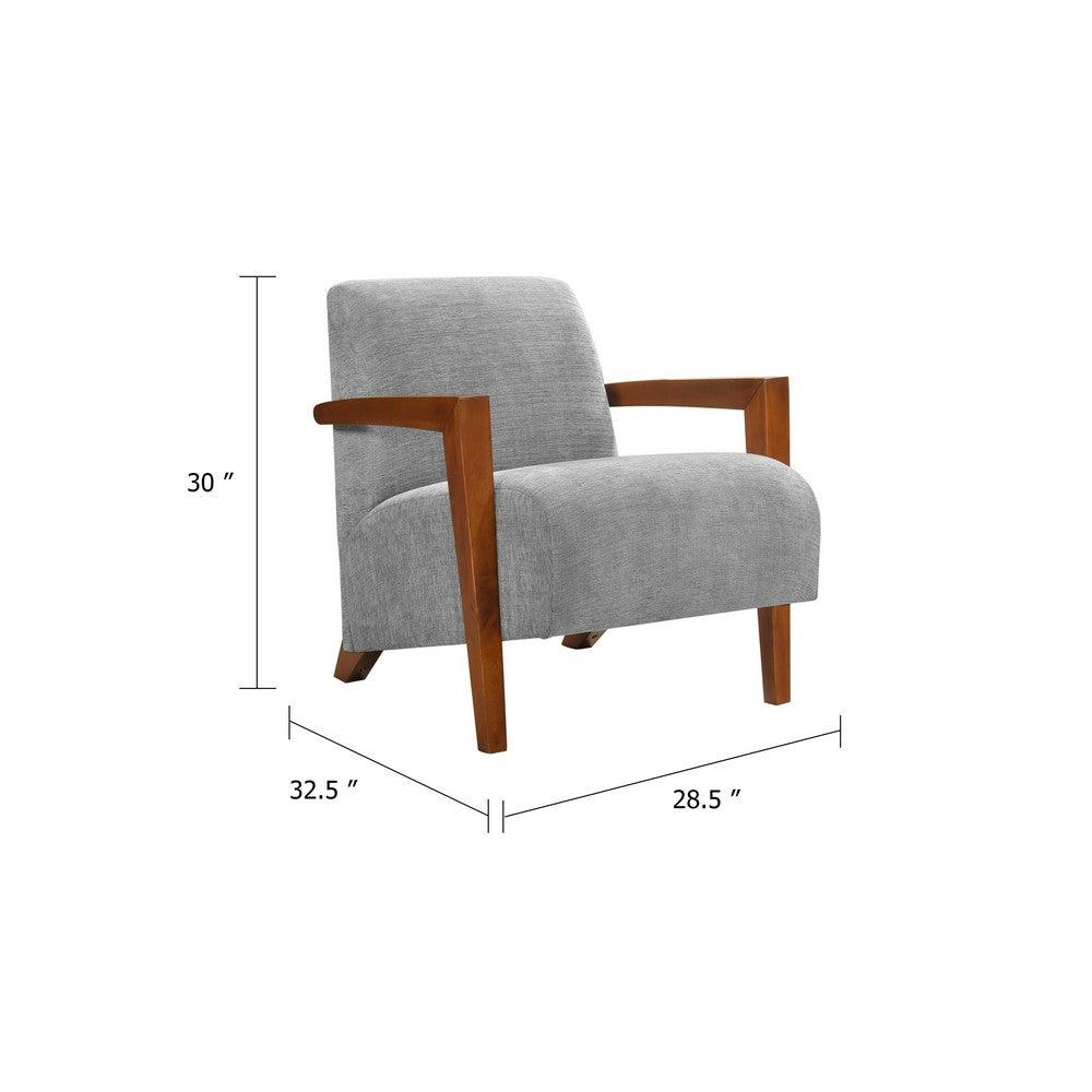 Benjara Demy Accent Armchair, Gray Chenille Cushion, Chestnut Brown Solid Wood