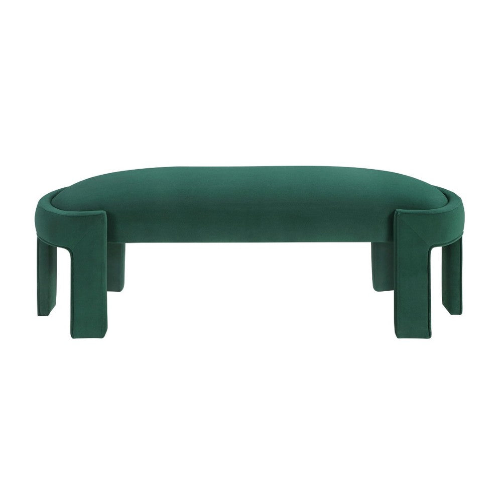 Benjara Fery Modern Bench with Curved Edges, Green Velvet Upholstery, 54 Inch