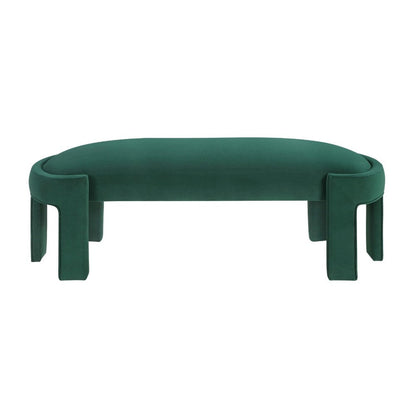 Benjara Fery Modern Bench with Curved Edges, Green Velvet Upholstery, 54 Inch