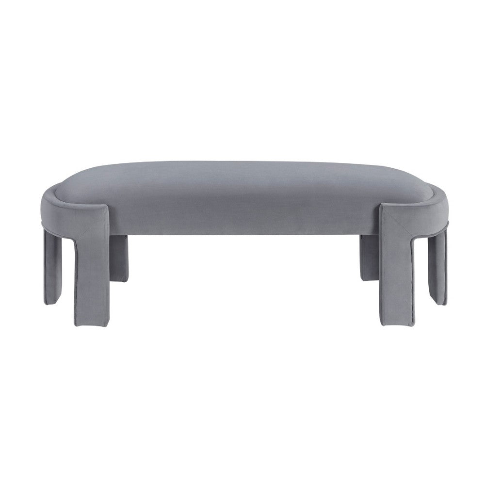 Benjara Fery Modern Bench with Curved Edges, Gray Velvet Upholstery, 54 Inch