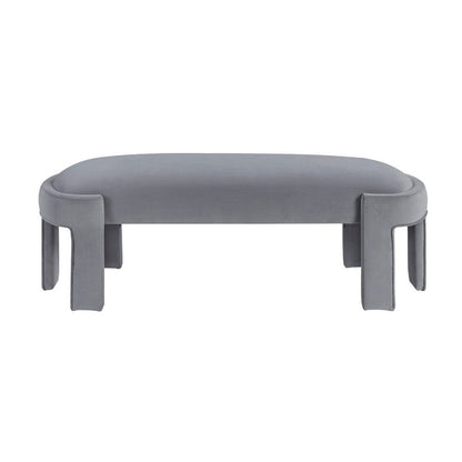 Benjara Fery Modern Bench with Curved Edges, Gray Velvet Upholstery, 54 Inch
