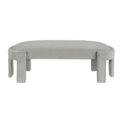 Benjara Fery Modern Bench with Curved Edges, Taupe Velvet Upholstery, 54 Inch