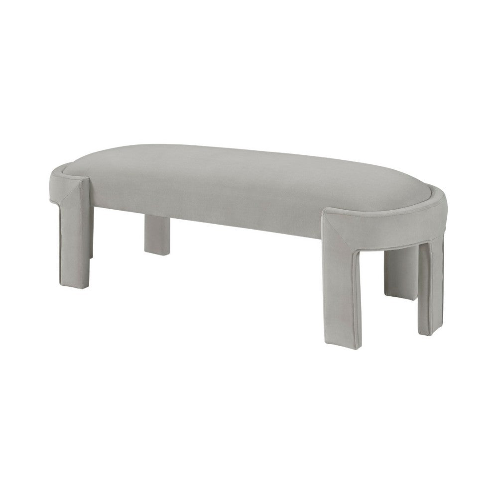 Benjara Fery Modern Bench with Curved Edges, Taupe Velvet Upholstery, 54 Inch