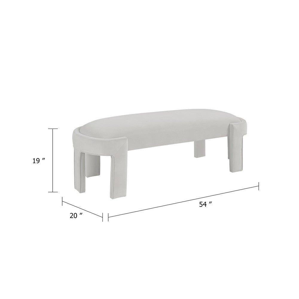 Benjara Fery Modern Bench with Curved Edges, Taupe Velvet Upholstery, 54 Inch