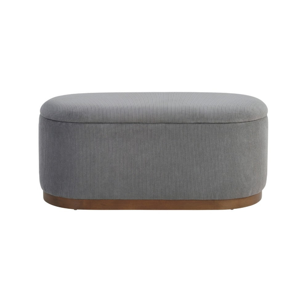 Benjara Sio Storage Bench, Ribbed Gray Corduroy, 43 Inch Walnut Brown Wood