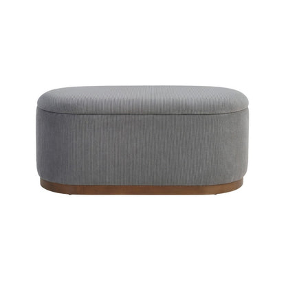 Benjara Sio Storage Bench, Ribbed Gray Corduroy, 43 Inch Walnut Brown Wood