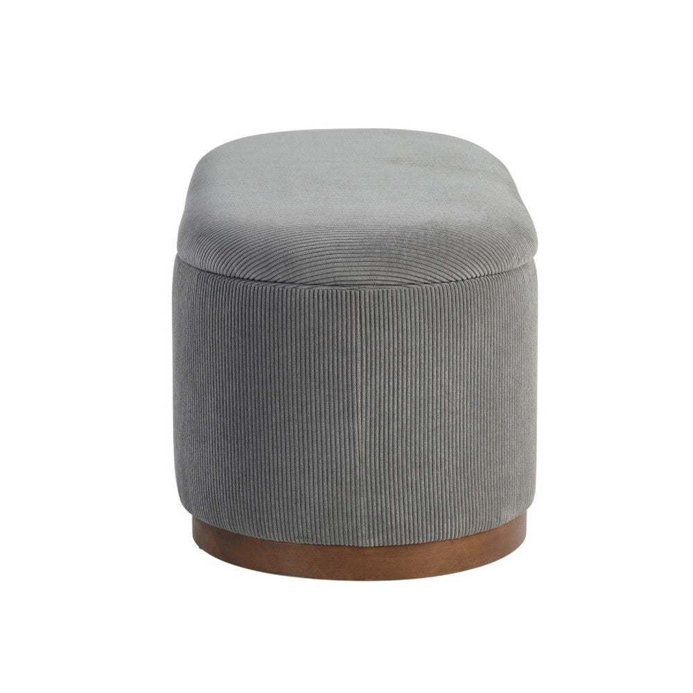 Benjara Sio Storage Bench, Ribbed Gray Corduroy, 43 Inch Walnut Brown Wood