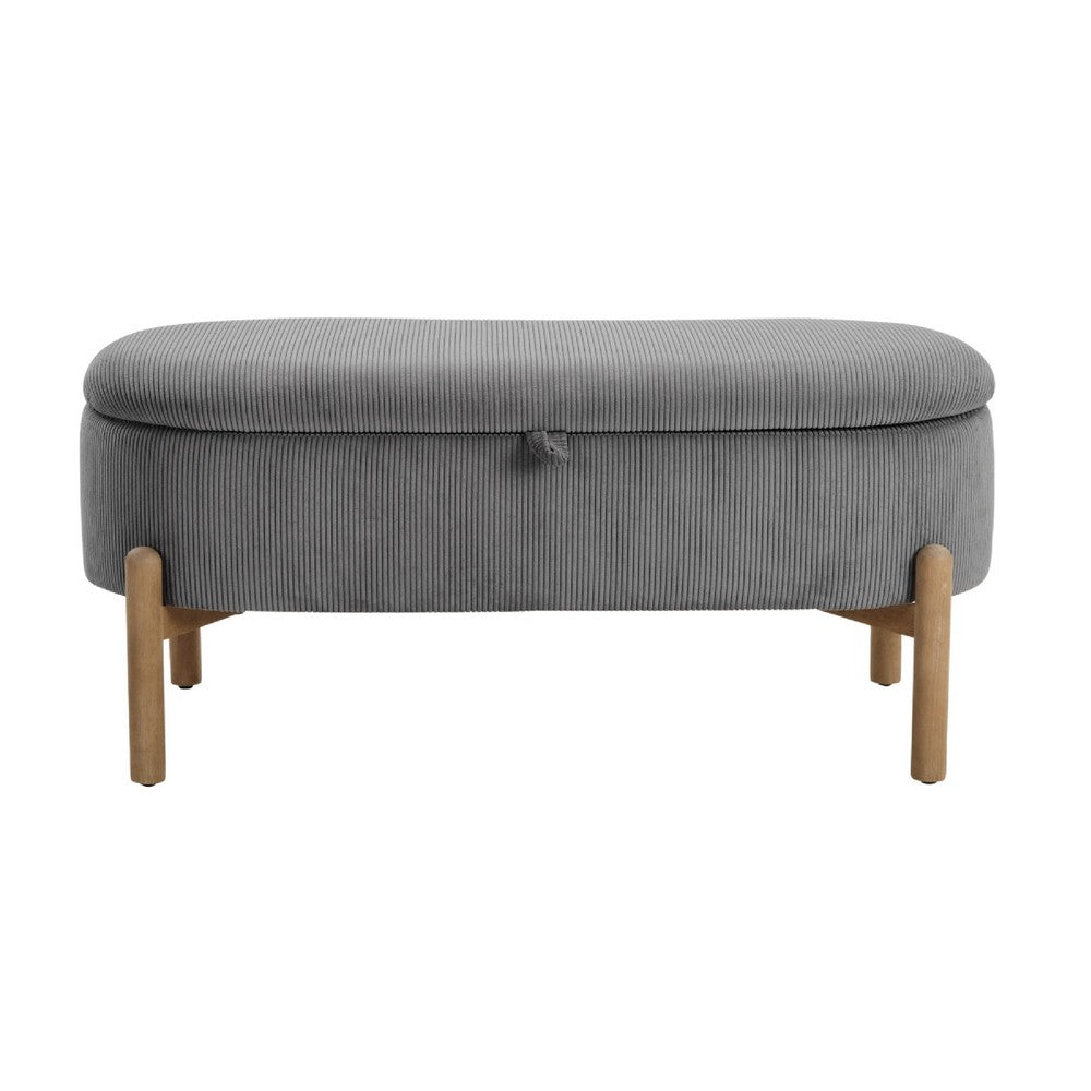 Benjara Fian Storage Bench w Lift Top, Natural Brown Legs, Gray Corduroy 42 Inch