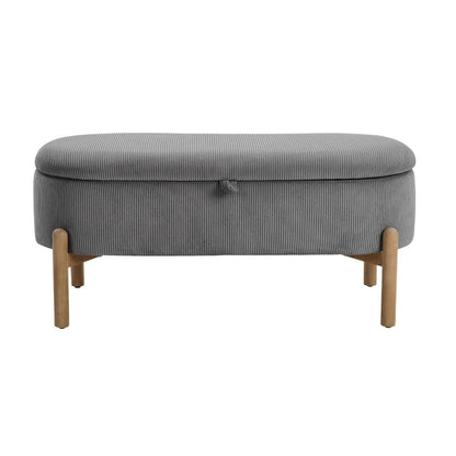 Benjara Fian Storage Bench w Lift Top, Natural Brown Legs, Gray Corduroy 42 Inch