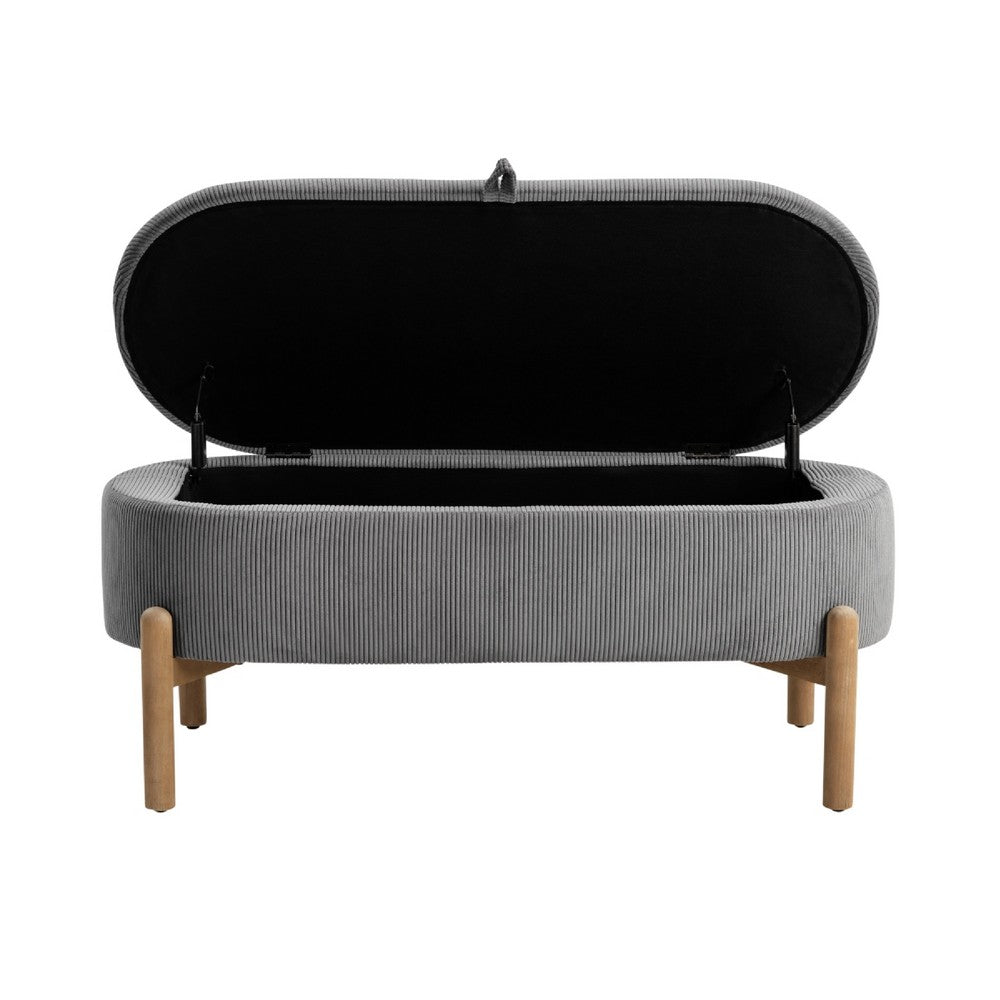 Benjara Fian Storage Bench w Lift Top, Natural Brown Legs, Gray Corduroy 42 Inch