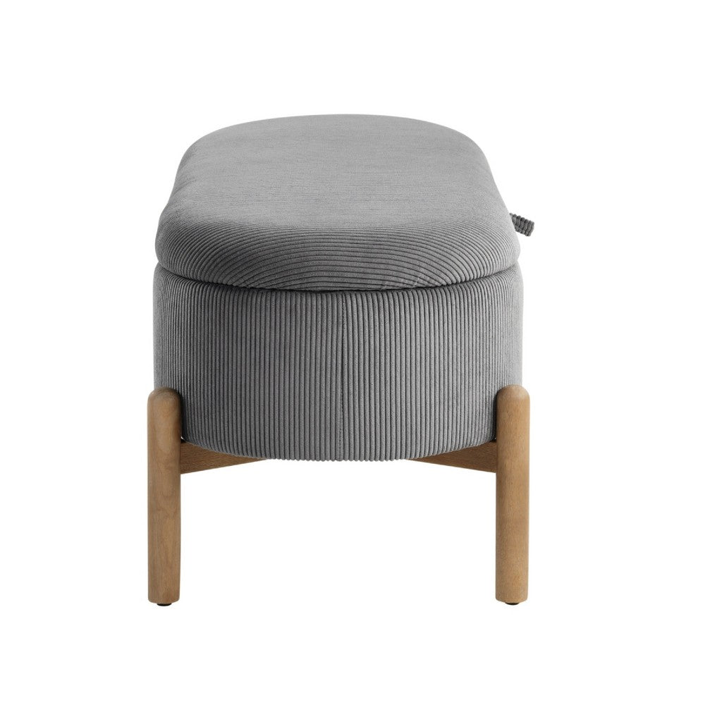 Benjara Fian Storage Bench w Lift Top, Natural Brown Legs, Gray Corduroy 42 Inch