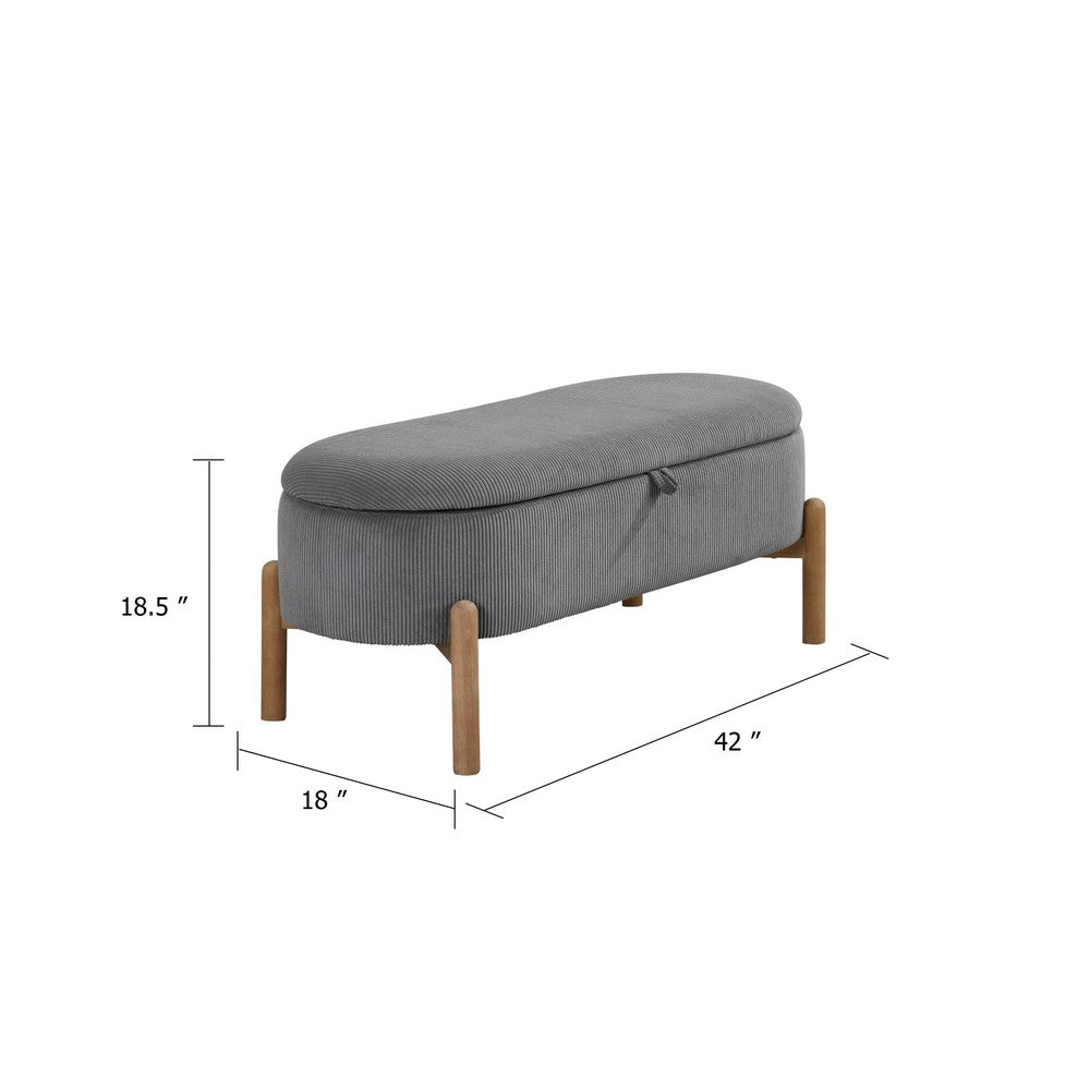 Benjara Fian Storage Bench w Lift Top, Natural Brown Legs, Gray Corduroy 42 Inch