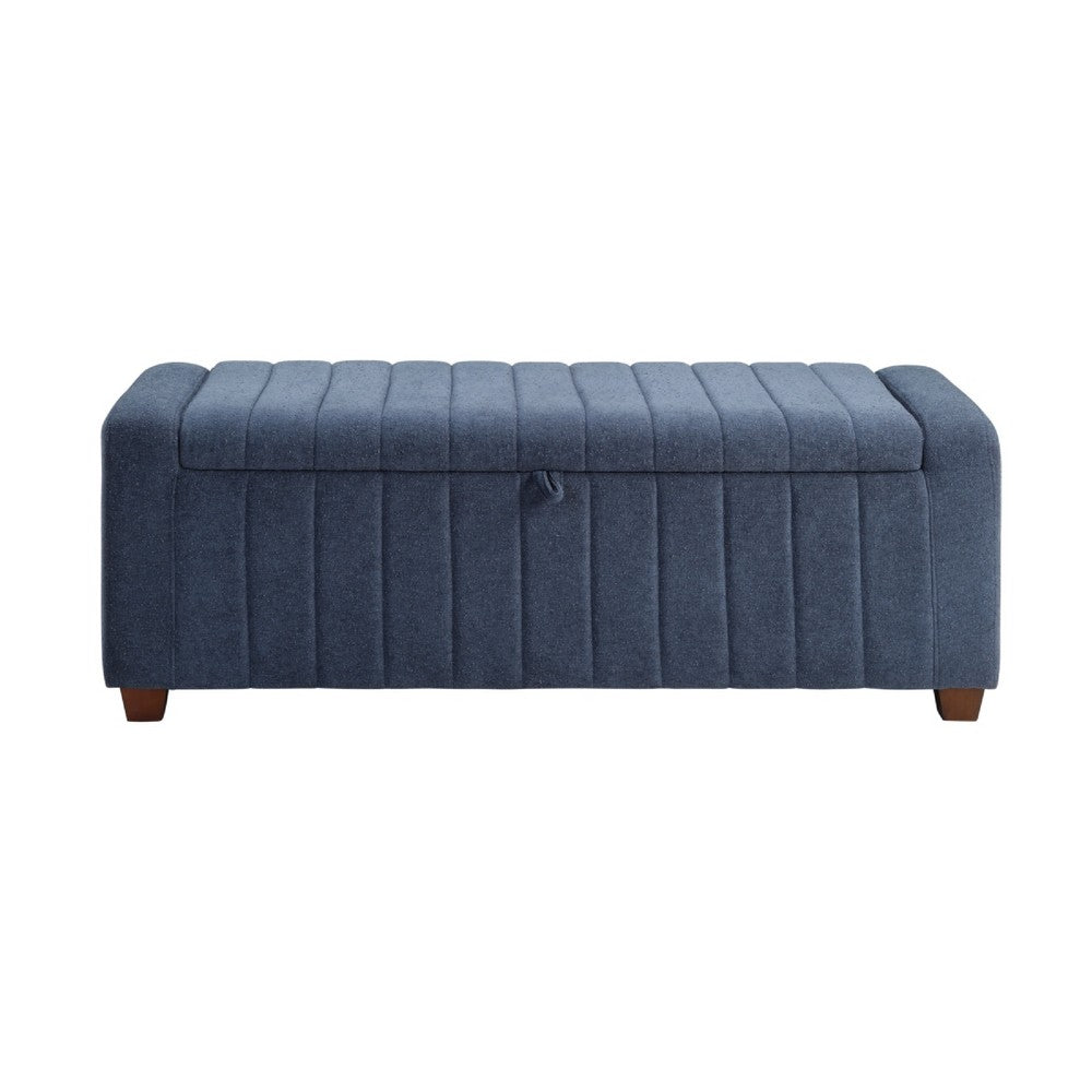 Benjara Doa Storage Bench, Channel Tufted, Blue Boucle Upholstery 50 Inch