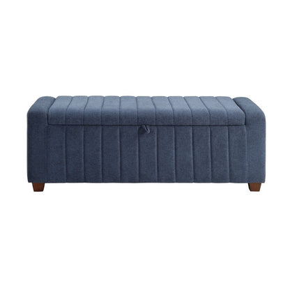 Benjara Doa Storage Bench, Channel Tufted, Blue Boucle Upholstery 50 Inch