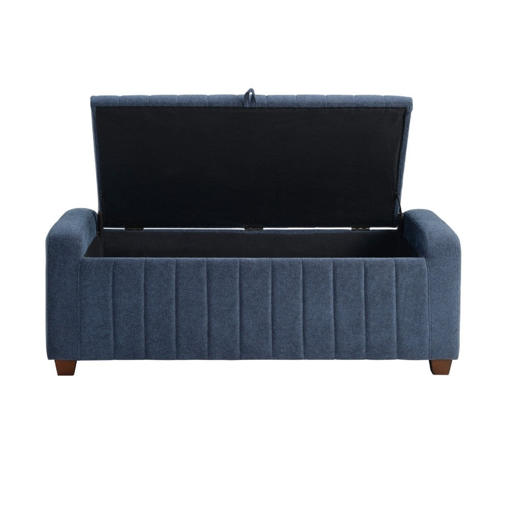 Benjara Doa Storage Bench, Channel Tufted, Blue Boucle Upholstery 50 Inch