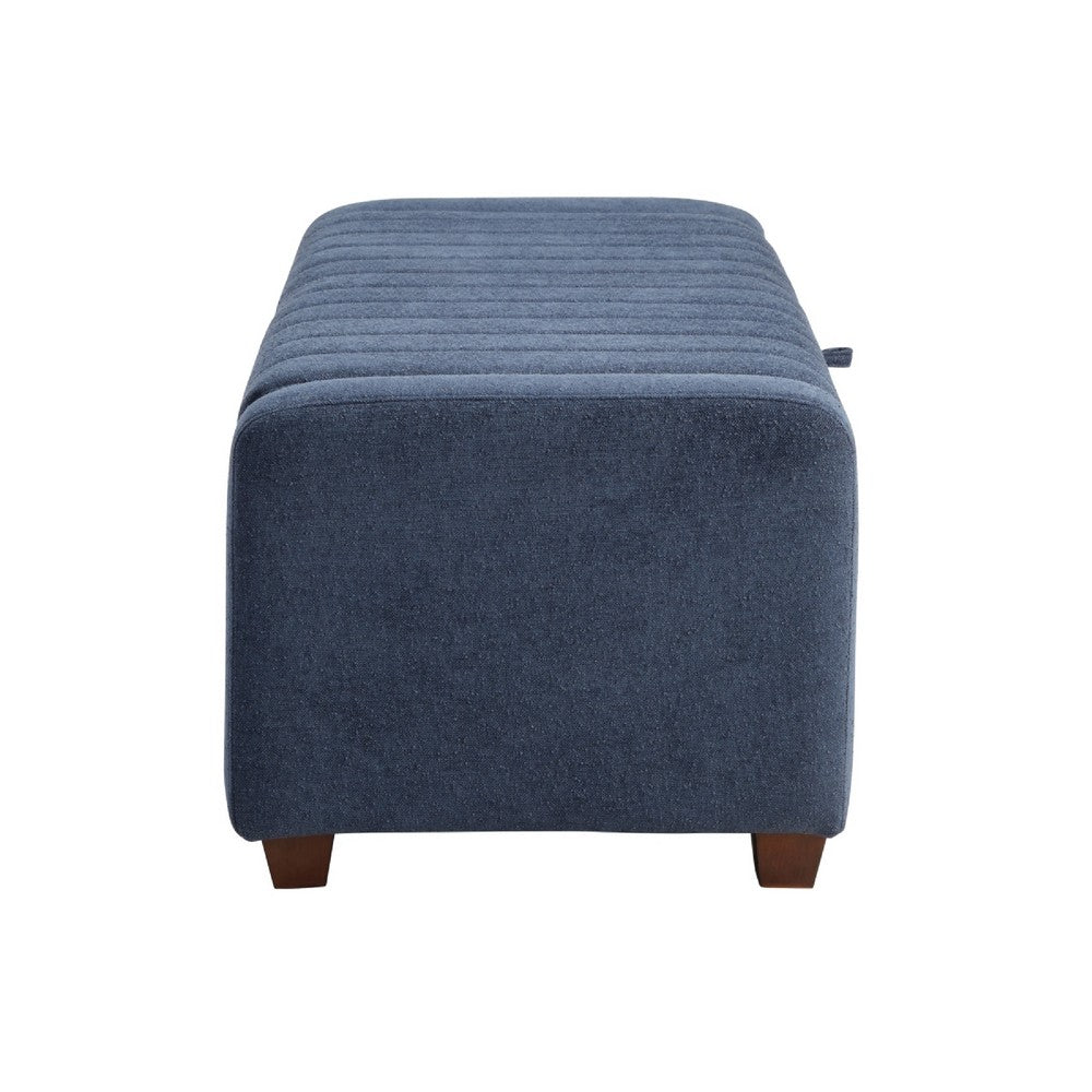 Benjara Doa Storage Bench, Channel Tufted, Blue Boucle Upholstery 50 Inch
