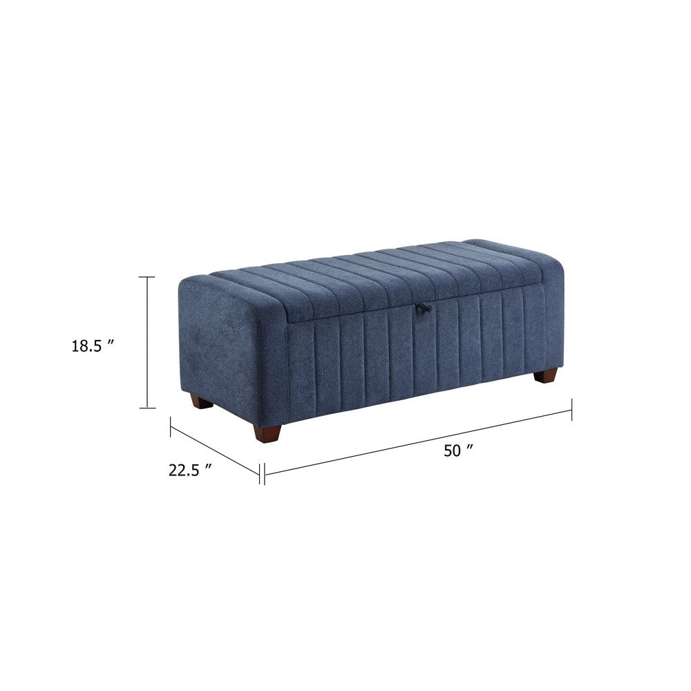 Benjara Doa Storage Bench, Channel Tufted, Blue Boucle Upholstery 50 Inch