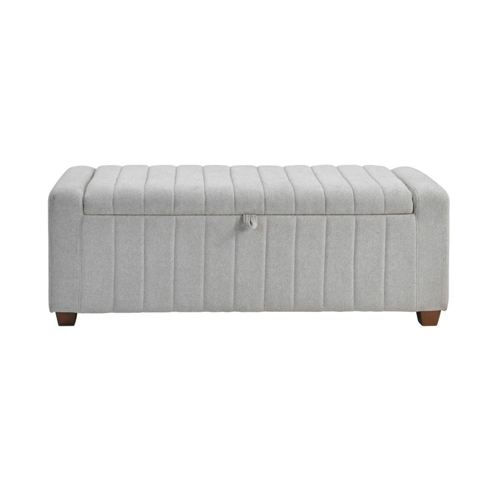 Benjara Doa Storage Bench, Channel Tufted, Gray Boucle Upholstery 50 Inch