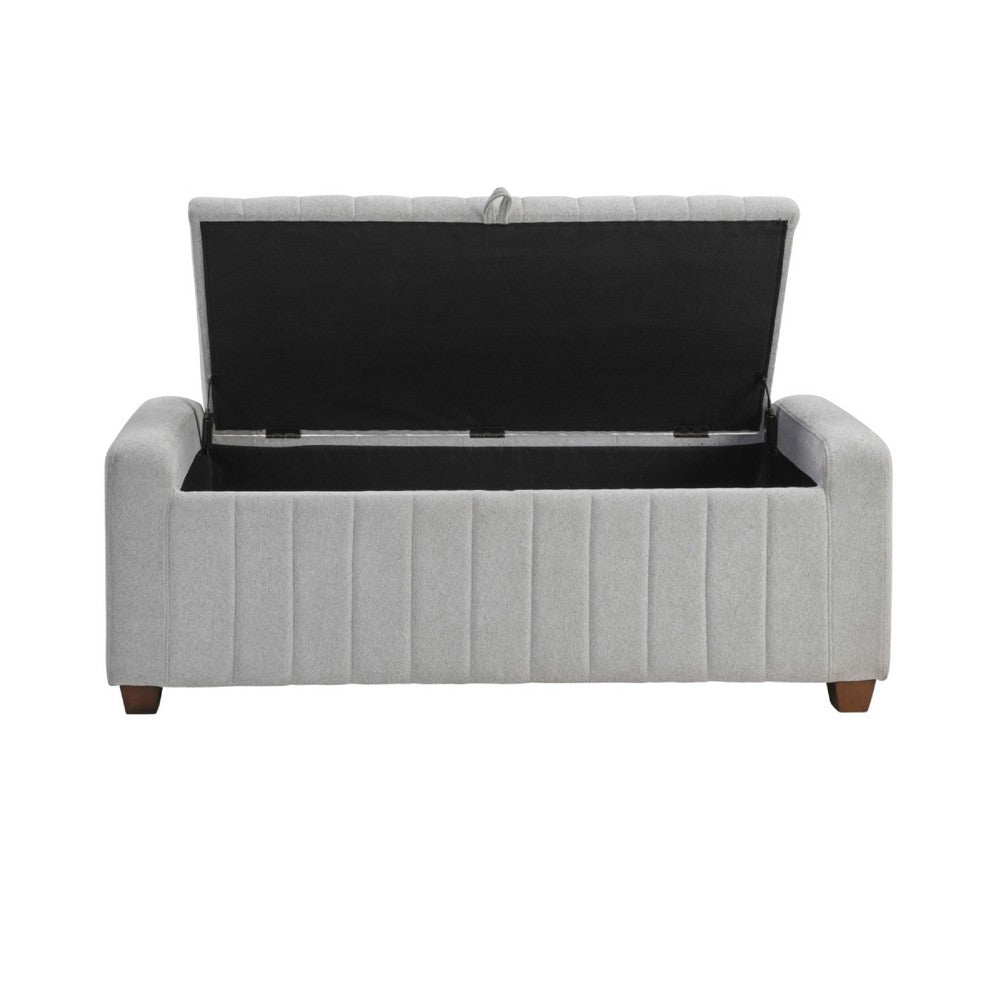 Benjara Doa Storage Bench, Channel Tufted, Gray Boucle Upholstery 50 Inch