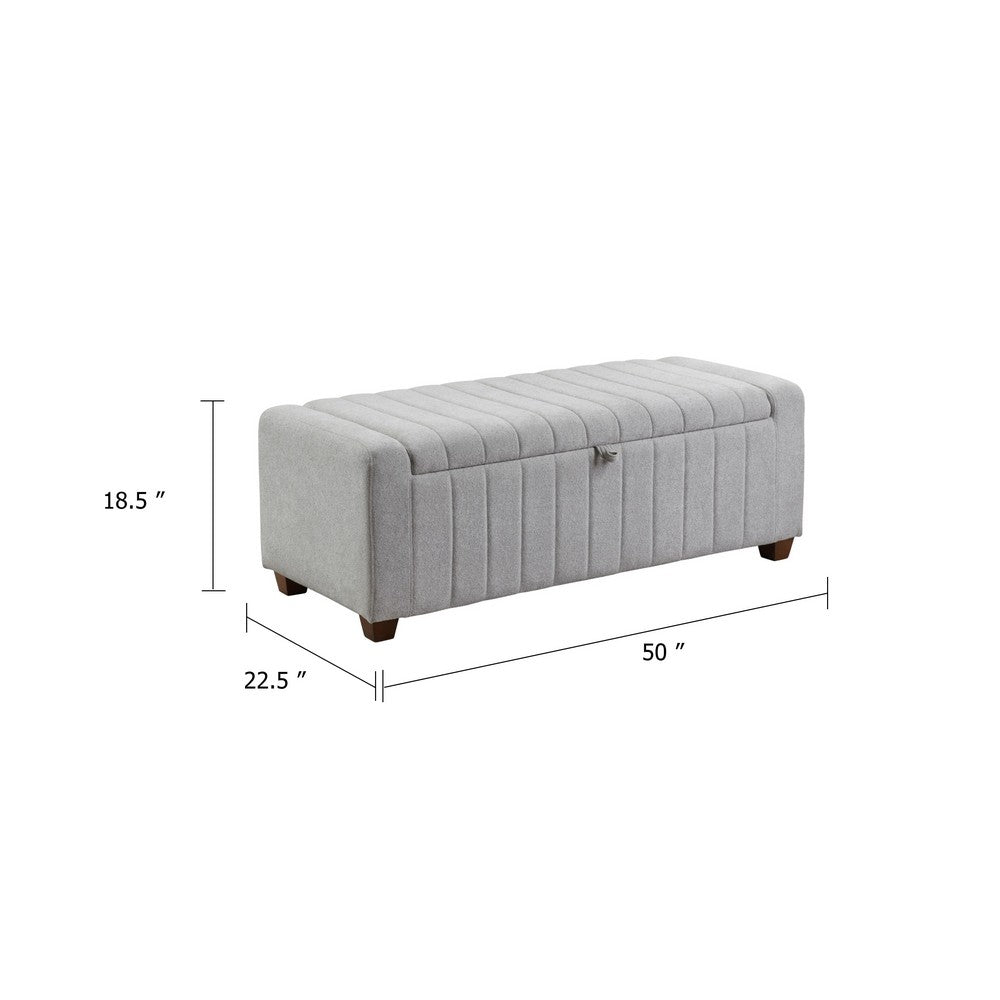 Benjara Doa Storage Bench, Channel Tufted, Gray Boucle Upholstery 50 Inch