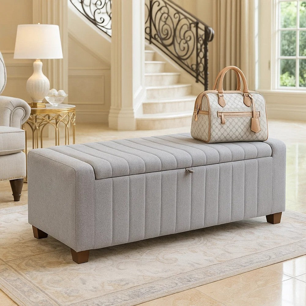 Benjara Doa Storage Bench, Channel Tufted, Gray Boucle Upholstery 50 Inch