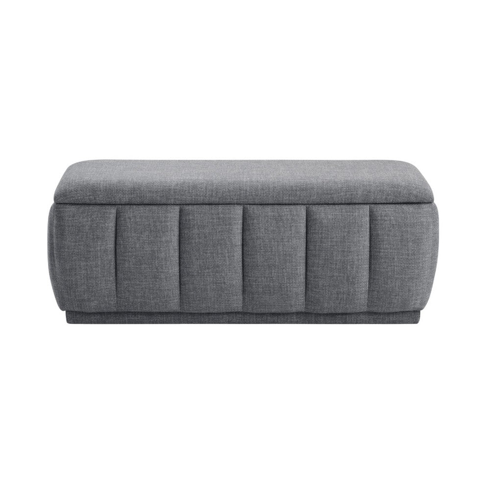 Benjara Jia Storage Bench, Wide Channel Tufted Gray Polyester 47 Inch