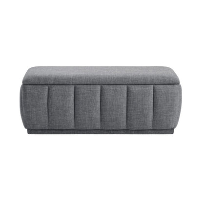 Benjara Jia Storage Bench, Wide Channel Tufted Gray Polyester 47 Inch