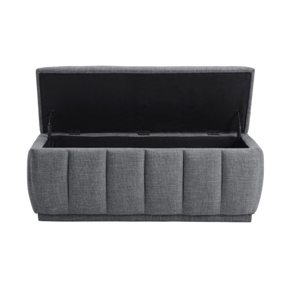 Benjara Jia Storage Bench, Wide Channel Tufted Gray Polyester 47 Inch