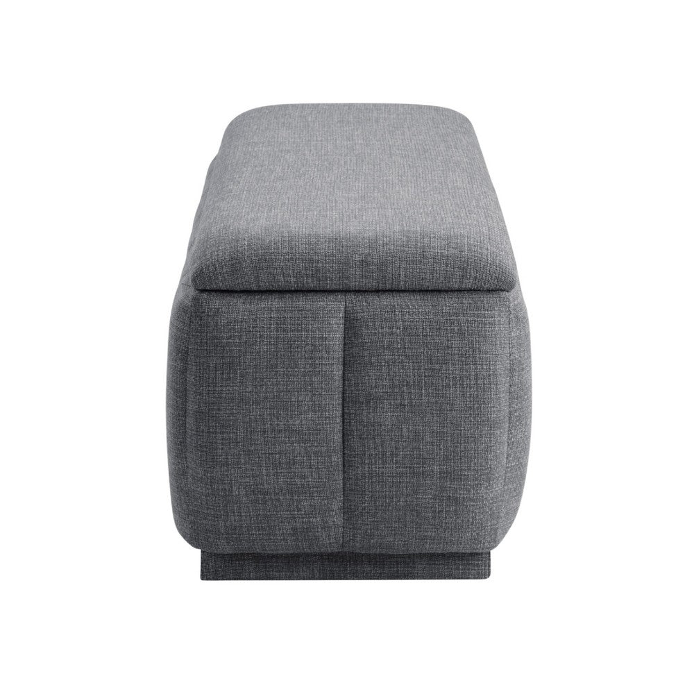 Benjara Jia Storage Bench, Wide Channel Tufted Gray Polyester 47 Inch