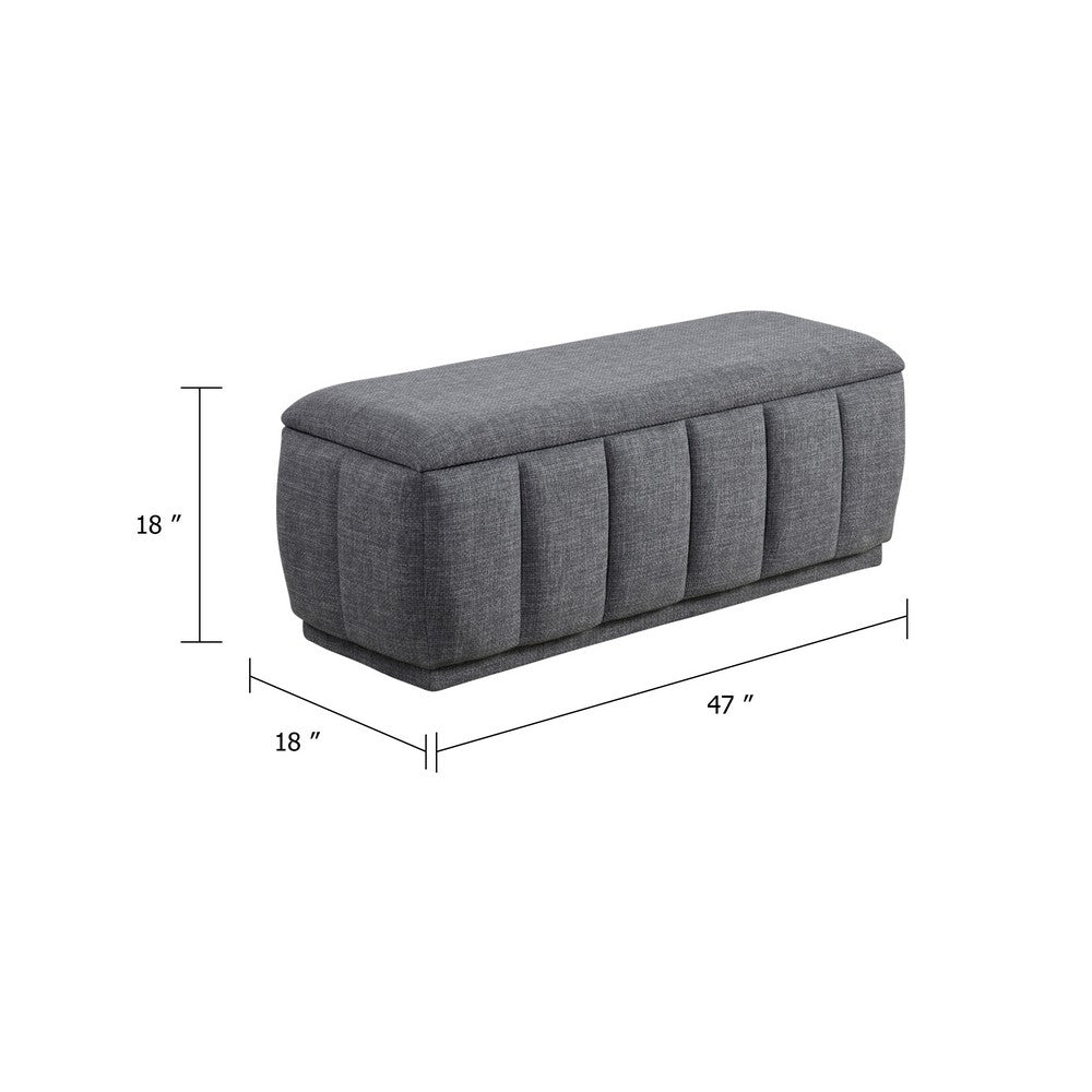Benjara Jia Storage Bench, Wide Channel Tufted Gray Polyester 47 Inch
