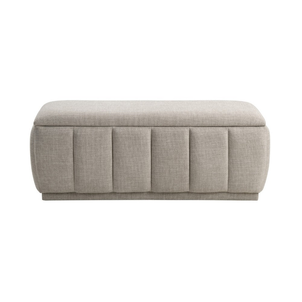 Benjara Jia Storage Bench, Wide Channel Tufted Taupe Polyester 47 Inch
