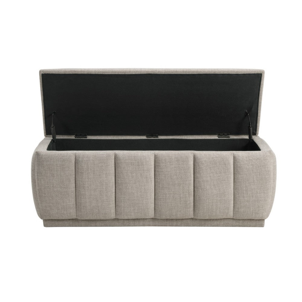 Benjara Jia Storage Bench, Wide Channel Tufted Taupe Polyester 47 Inch