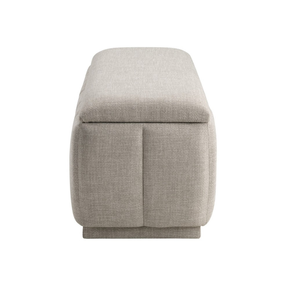 Benjara Jia Storage Bench, Wide Channel Tufted Taupe Polyester 47 Inch