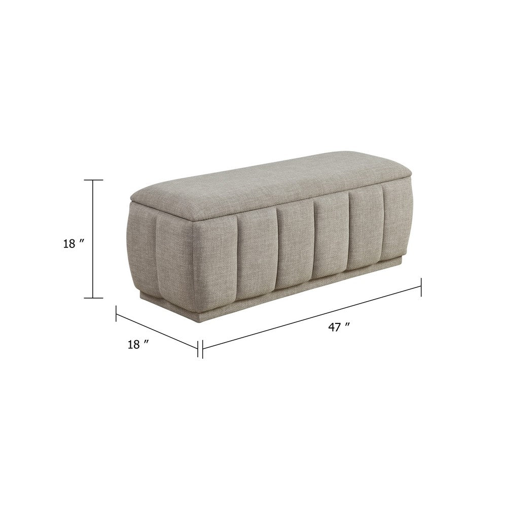 Benjara Jia Storage Bench, Wide Channel Tufted Taupe Polyester 47 Inch