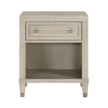 Benjara Olto Nightstand with 1 Drawer, USB Ports, Cubby Shelf, Light Oak Brown