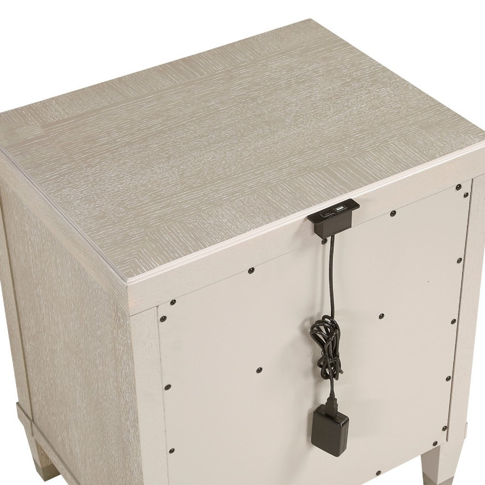 Benjara Olto Nightstand with 1 Drawer, USB Ports, Cubby Shelf, Light Oak Brown