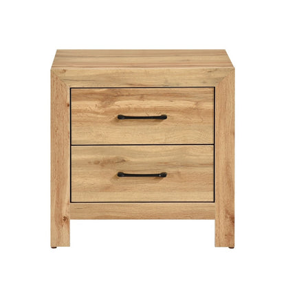 Benjara Adia Nightstand, 2 Drawer with Black Nickel Handles, Natural Brown