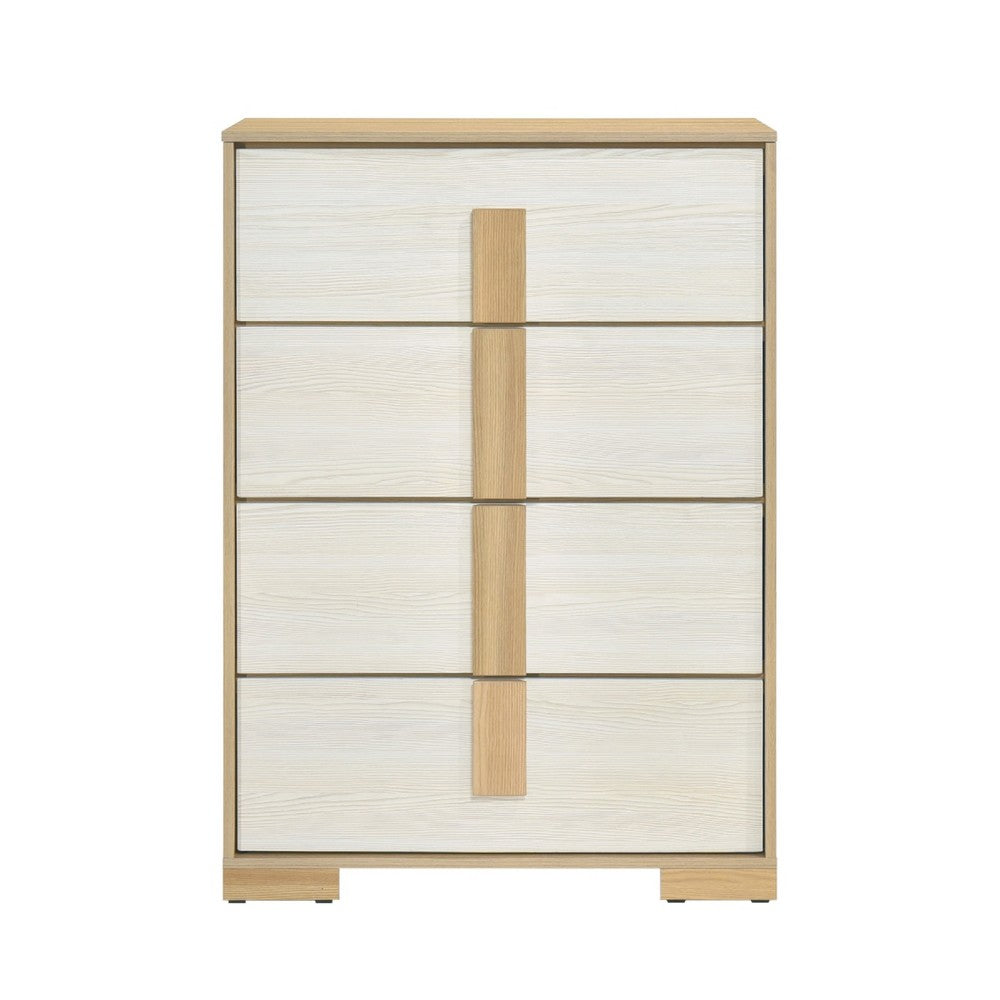 Benjara Mep Tall Dresser Chest, 4 Drawers, Dual Tone Natural Brown & White