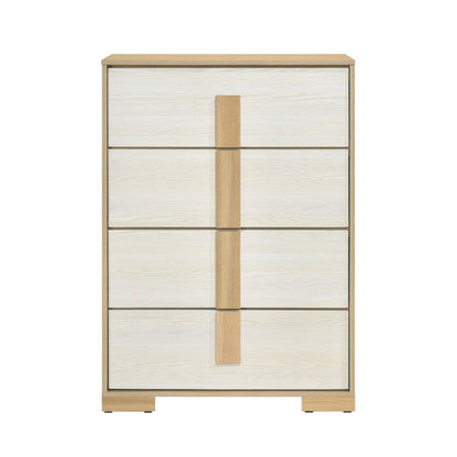 Benjara Mep Tall Dresser Chest, 4 Drawers, Dual Tone Natural Brown & White