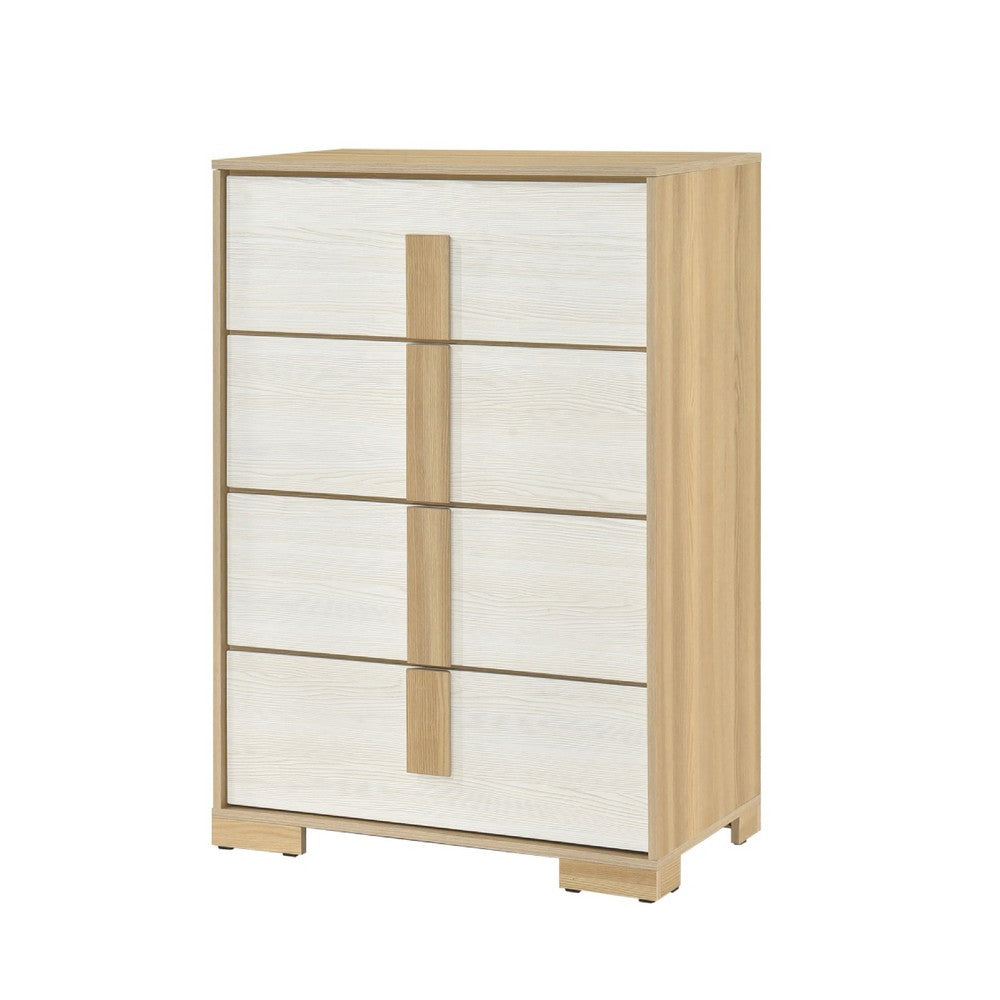 Benjara Mep Tall Dresser Chest, 4 Drawers, Dual Tone Natural Brown & White