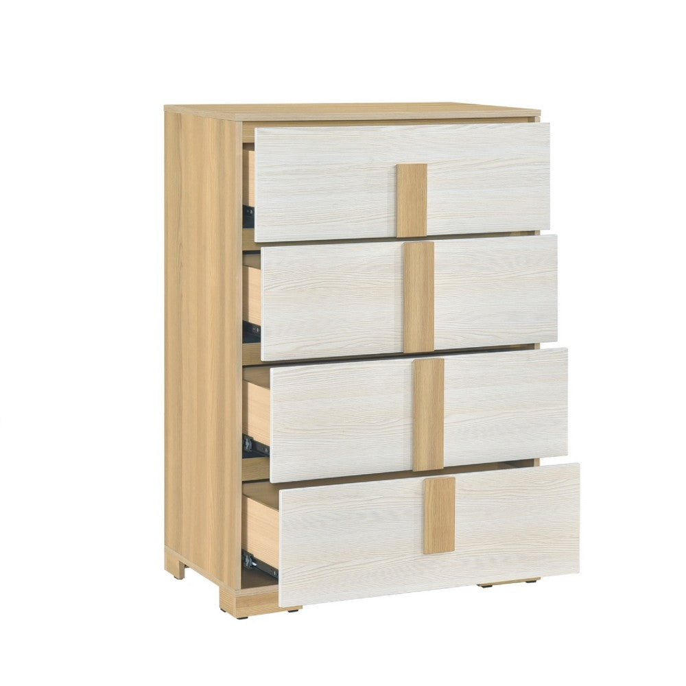 Benjara Mep Tall Dresser Chest, 4 Drawers, Dual Tone Natural Brown & White