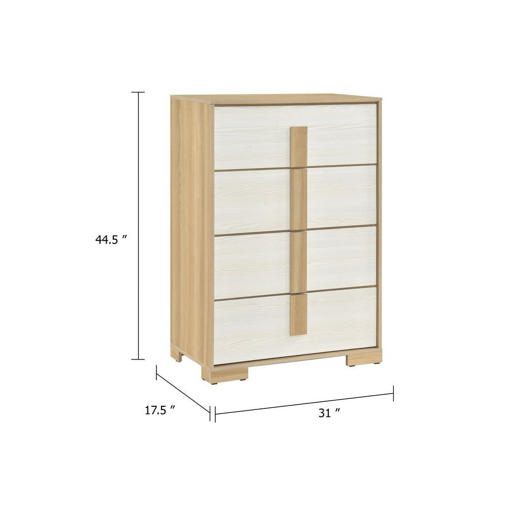 Benjara Mep Tall Dresser Chest, 4 Drawers, Dual Tone Natural Brown & White