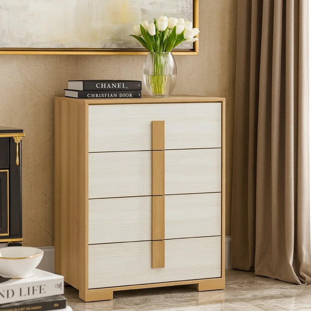 Benjara Mep Tall Dresser Chest, 4 Drawers, Dual Tone Natural Brown & White