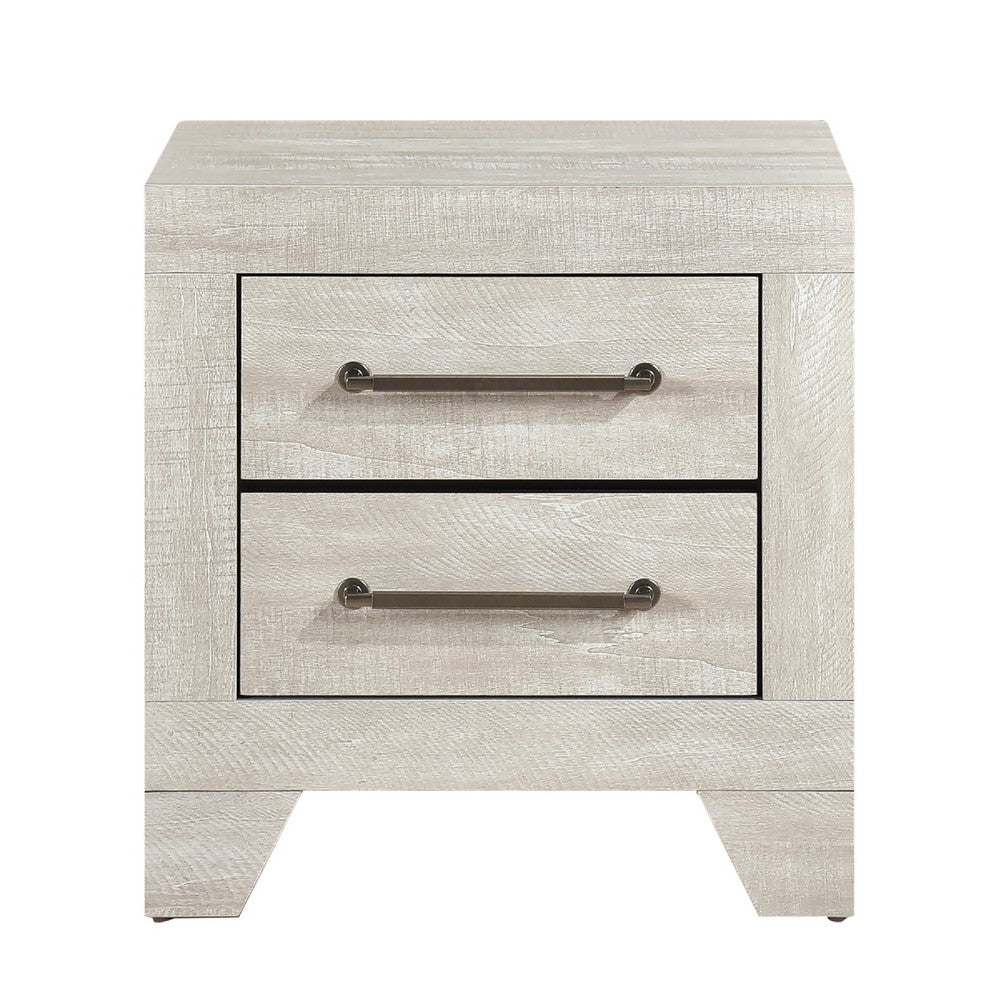 Benjara Ava Nightstand, 2 Drawers w Antique Silver Bar Handles, Dusty Gray