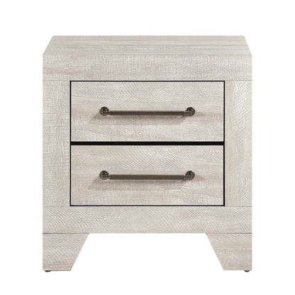Benjara Ava Nightstand, 2 Drawers w Antique Silver Bar Handles, Dusty Gray