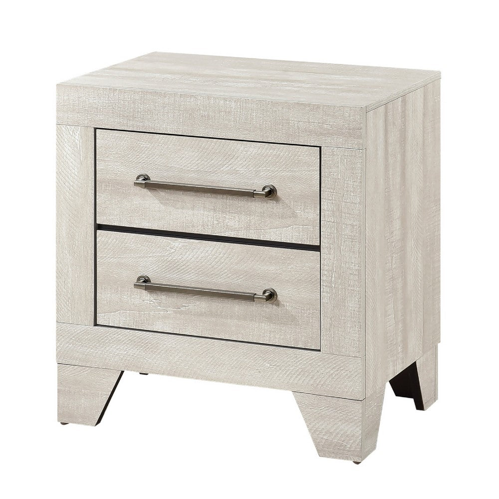 Benjara Ava Nightstand, 2 Drawers w Antique Silver Bar Handles, Dusty Gray