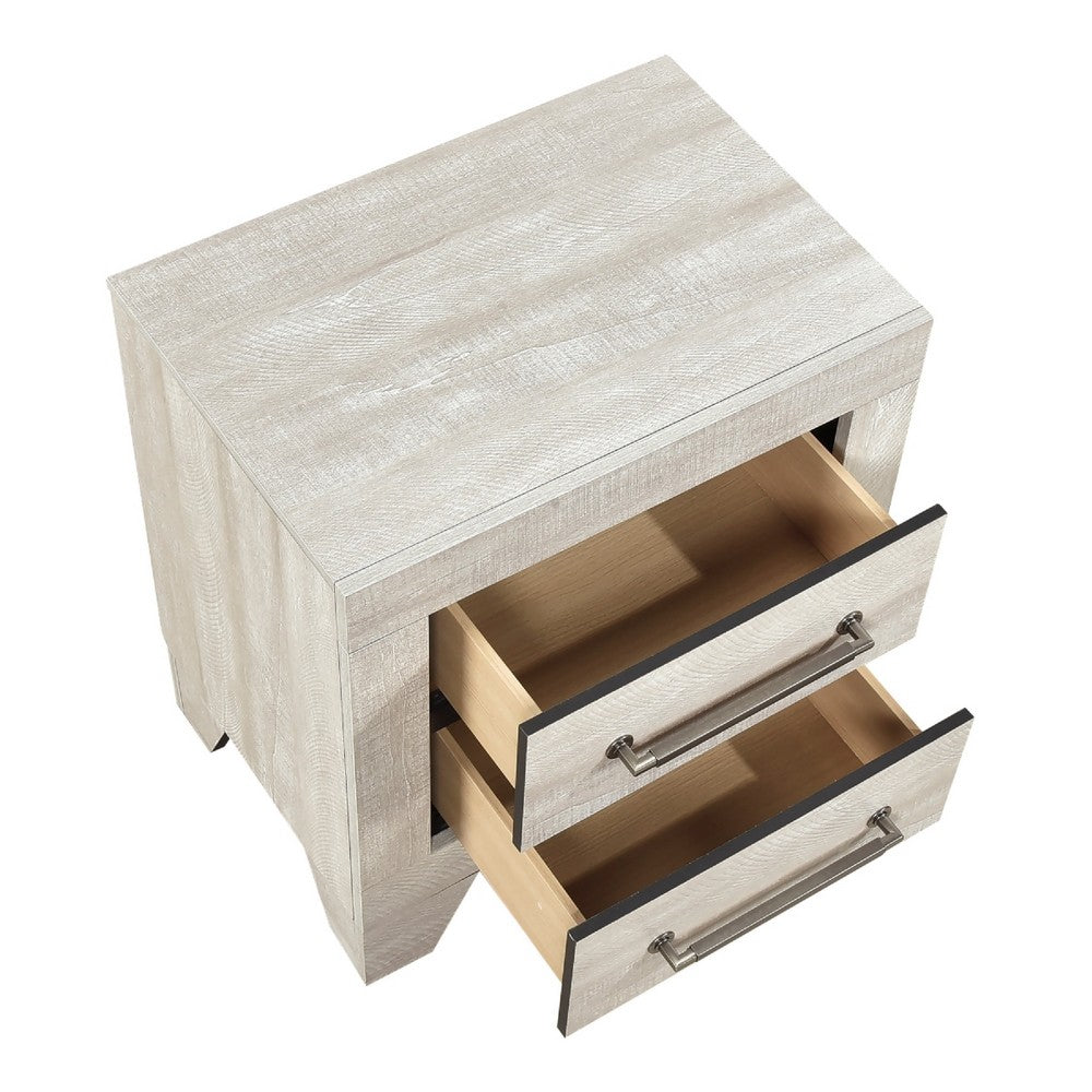 Benjara Ava Nightstand, 2 Drawers w Antique Silver Bar Handles, Dusty Gray