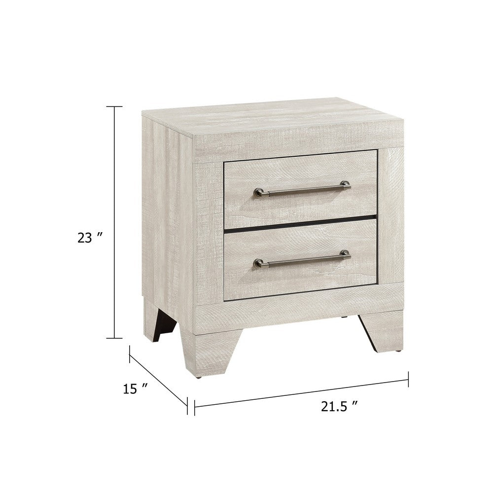 Benjara Ava Nightstand, 2 Drawers w Antique Silver Bar Handles, Dusty Gray