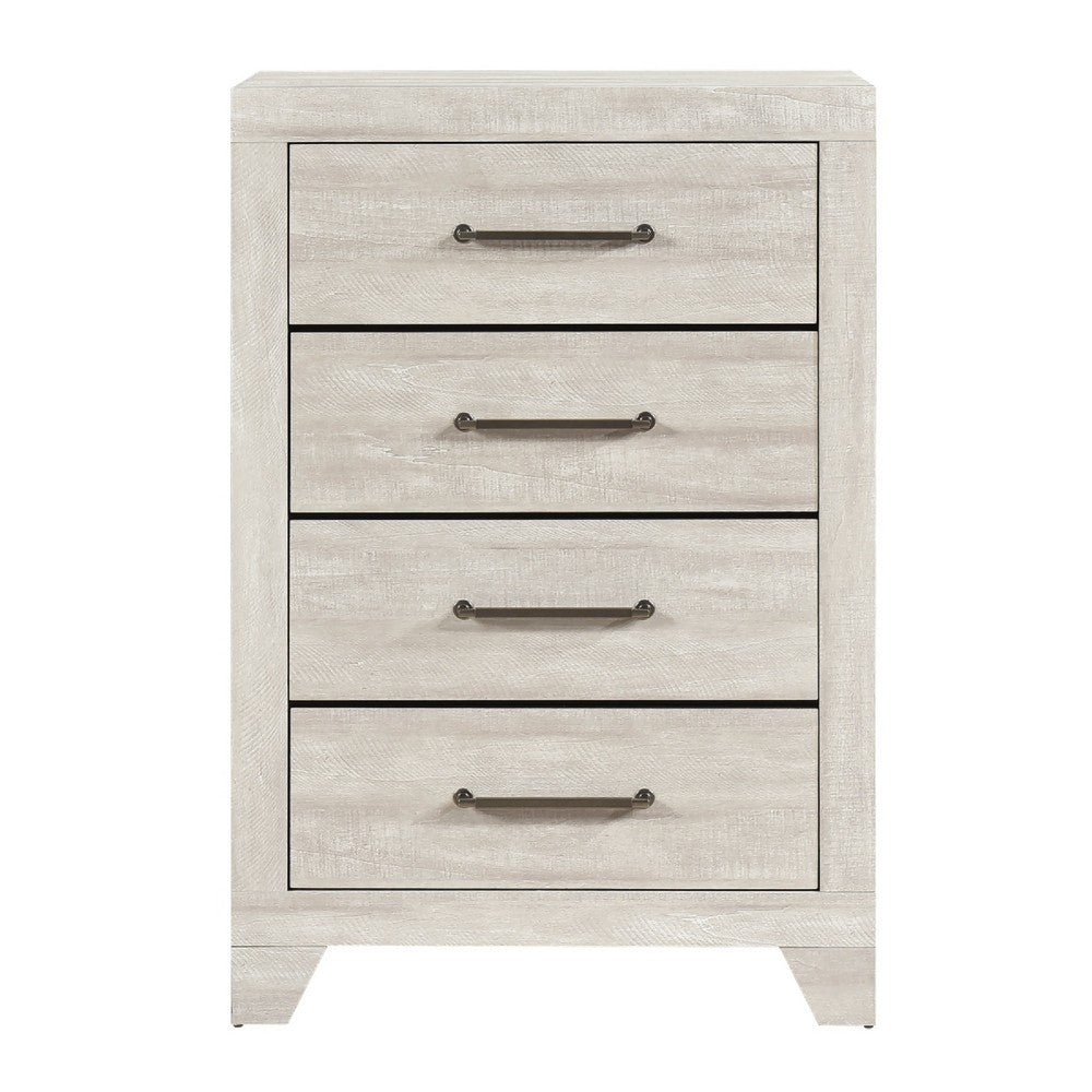 Benjara Ava Tall Dresser Chest, 4 Drawers w Antique Silver Bar Handles, Dusty Gray