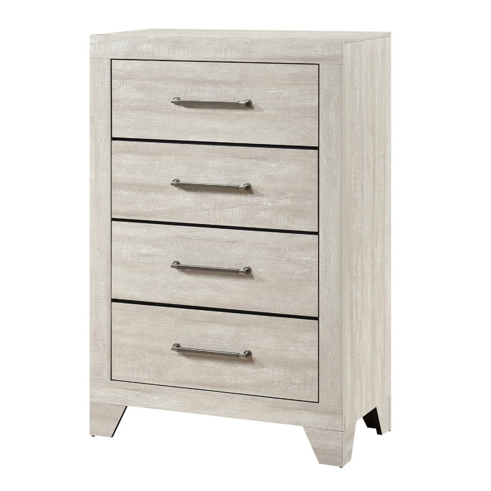 Benjara Ava Tall Dresser Chest, 4 Drawers w Antique Silver Bar Handles, Dusty Gray